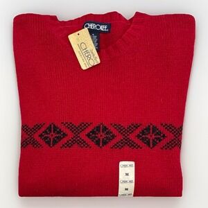 Cherokee Fair Isle Holiday Wool Blend Red Sweater Men's Medium Crewneck